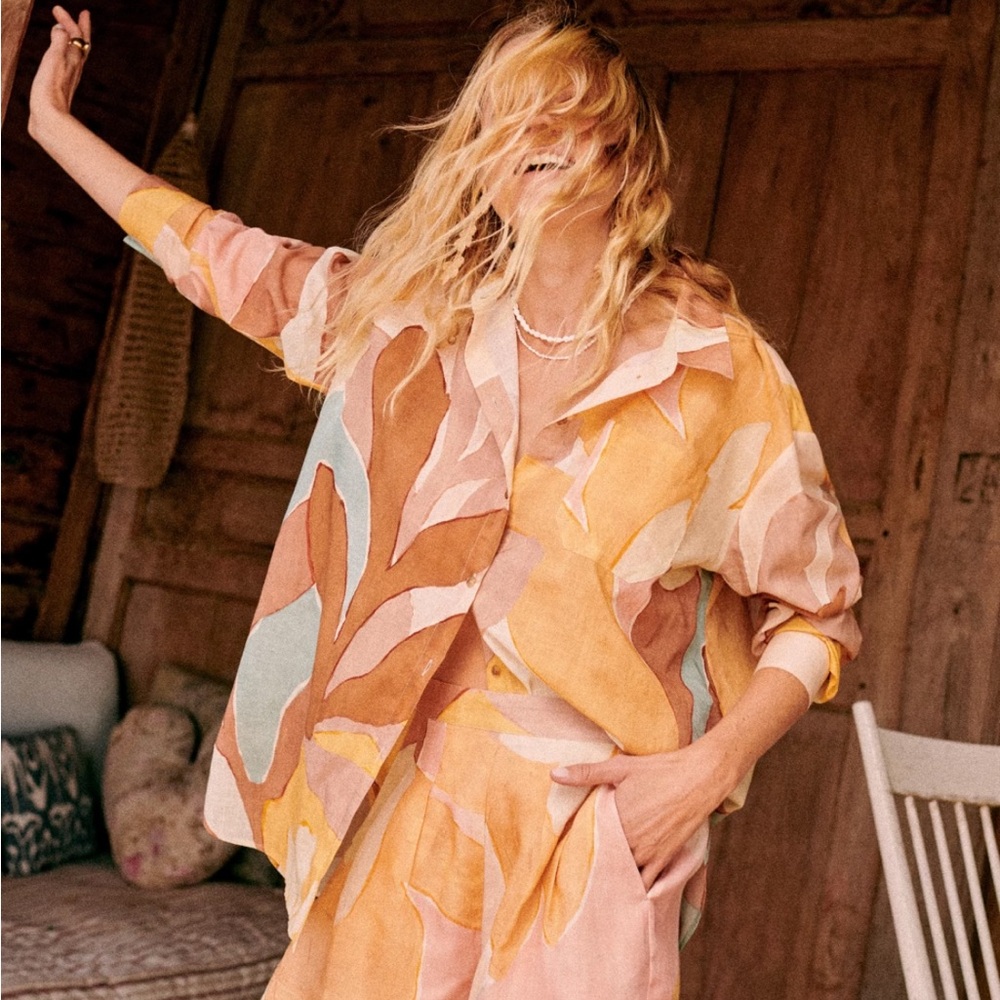 Sézane ‘Max’ shirt in Pastel Leaves - size 4